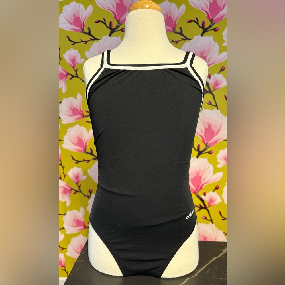 Black One-Piece Swimsuit with White Trim